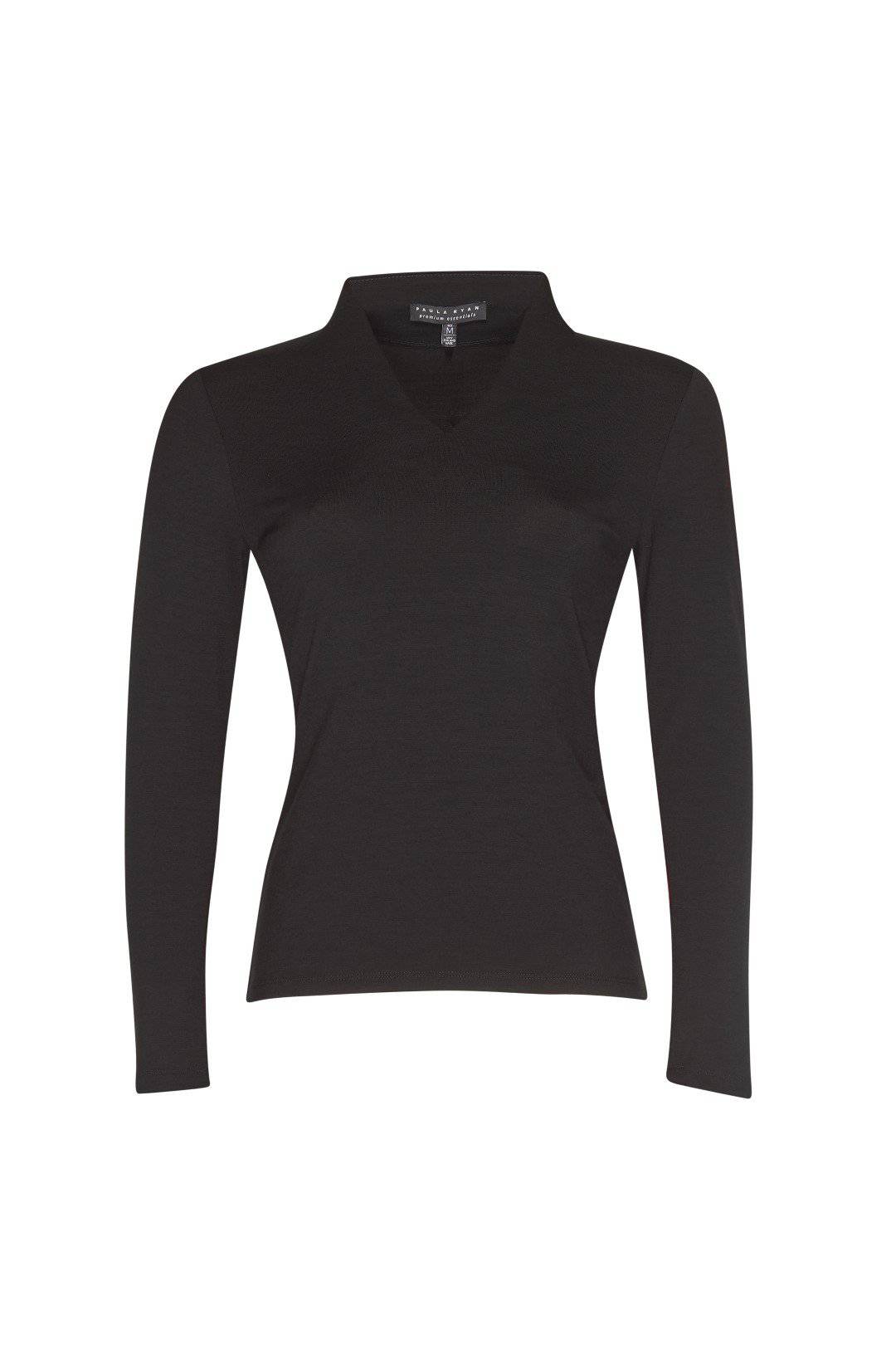 PAULA RYAN ESSENTIALS Slim Fit Long Sleeve High Neck V Top - Merino - Paula Ryan