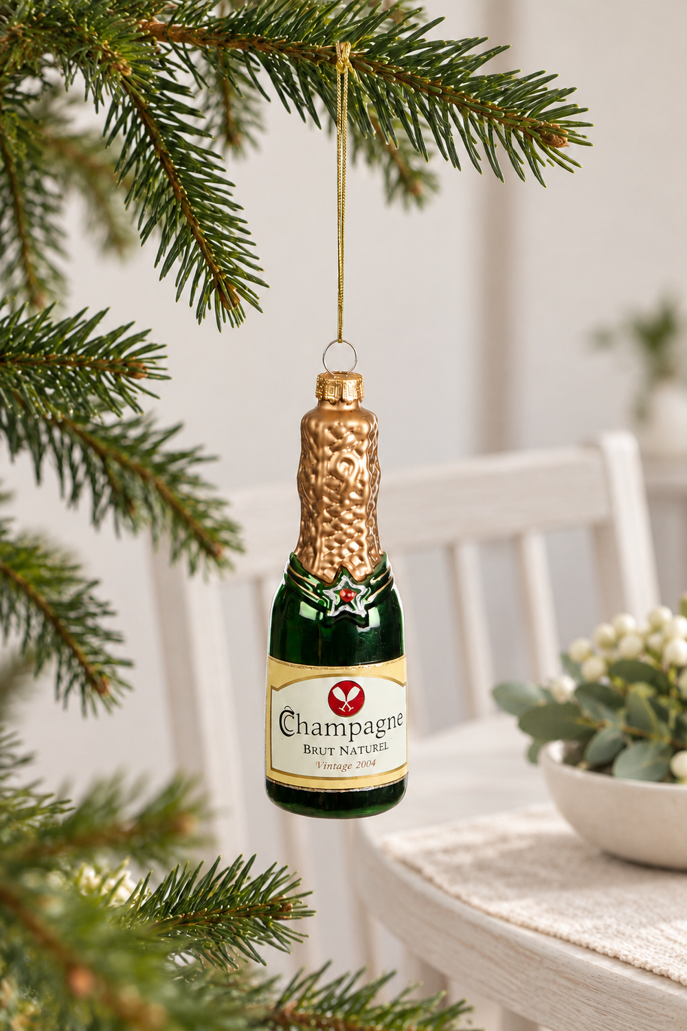 Champagne Bottle Glass Bauble - Green