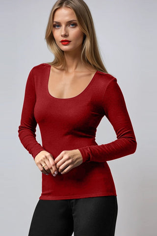 PAULA RYAN Slim Fit Scoop Neck Top - Merino Red