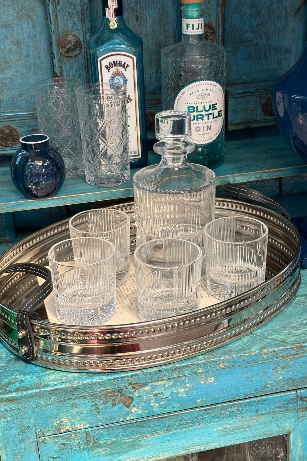 Marque Checkered Decanter and Four Glass Set