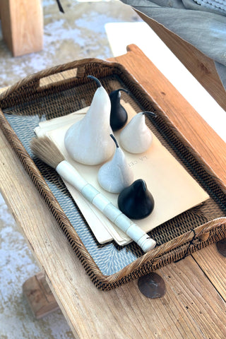 Rattan Glass Tray with Handles - Large