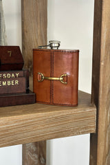 Leather Hip Flask with Horse Bit - Tan