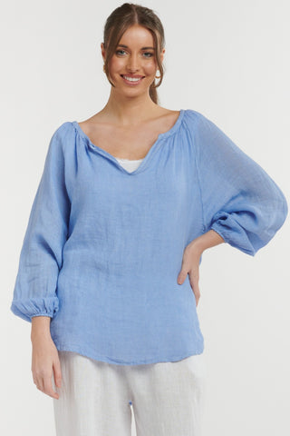 URBAN LUXURY Linen Top - Blue