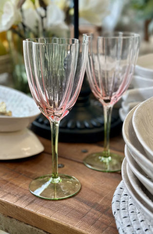 Tulip Wine Glasses Set/2 Pink/Green