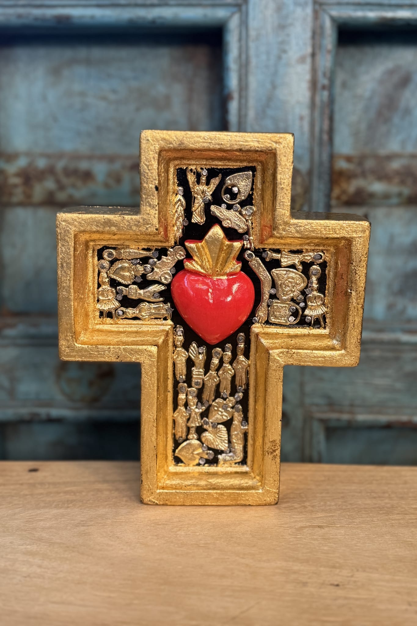 Golden Cross with Red Heart - Magpie Style