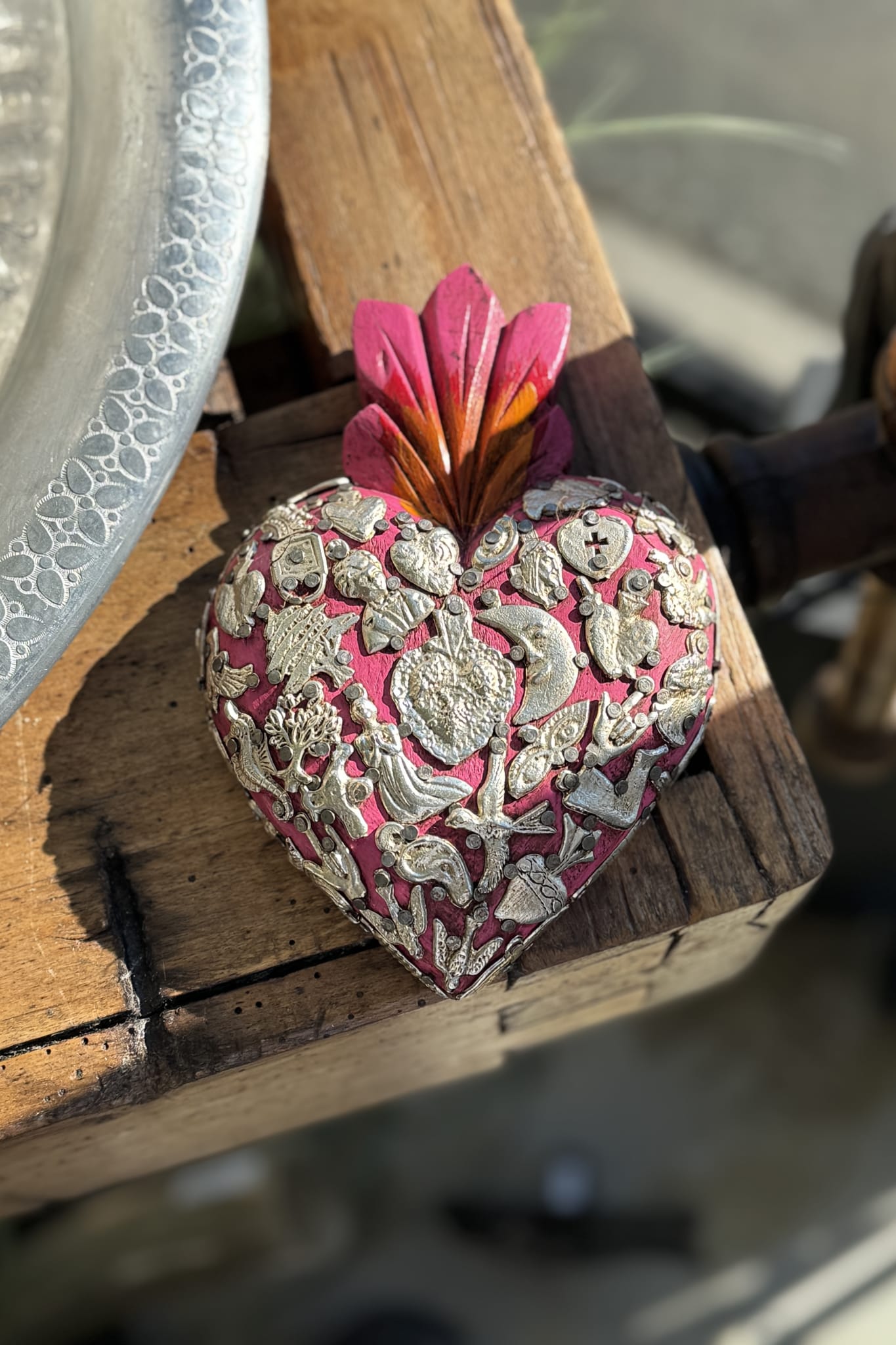 Medium Pink Heart with Milagros - Magpie Style