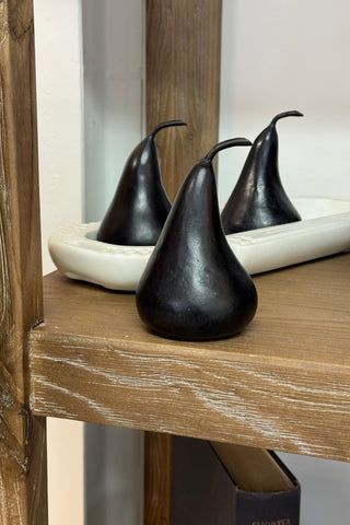 Small Hand Carved Marble Pear - Black