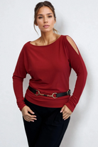 PAULA RYAN Cold Shoulder Batwing Top Merino - Red - Paula Ryan