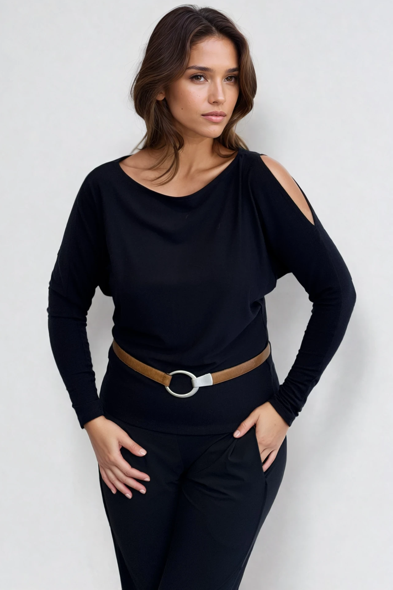 PAULA RYAN Cold Shoulder Batwing Top Merino - Navy - Paula Ryan
