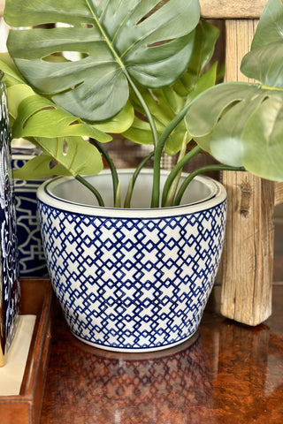 Weave Ceramic Pot - Medium Wht/Nvy