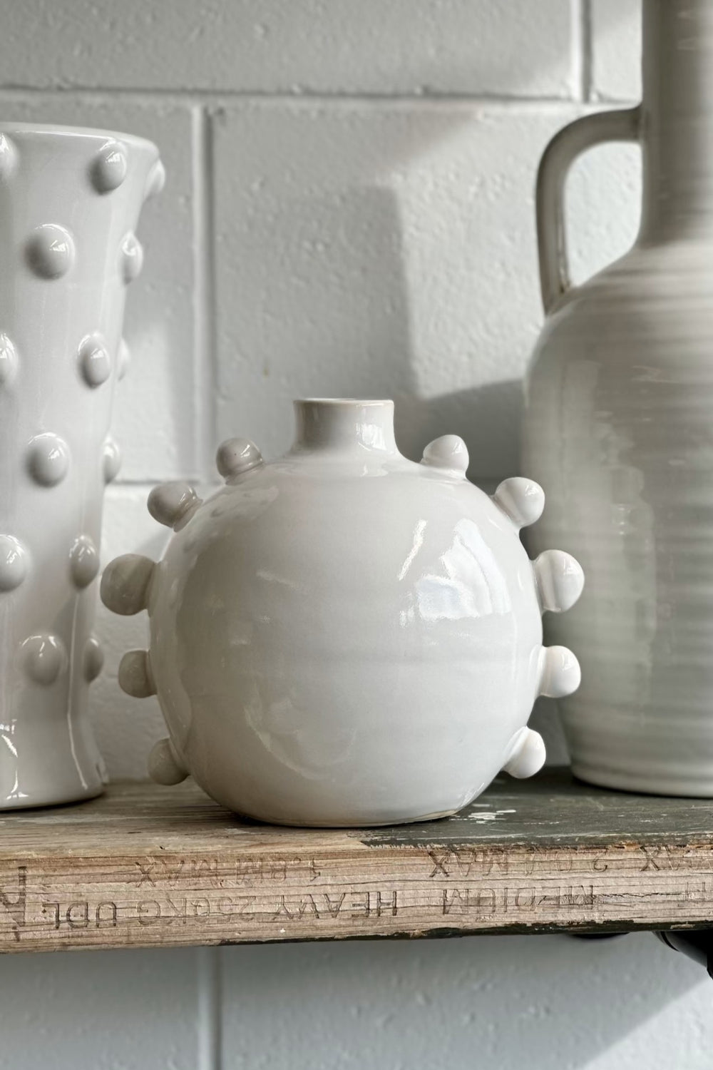 Terracotta Ball Trim Vase - White