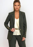 PAULA RYAN Long-line Boyfriend Jacket - Microjersey Khaki - Paula Ryan