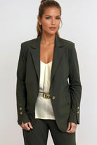 PAULA RYAN Long-line Boyfriend Jacket - Microjersey Khaki - Paula Ryan