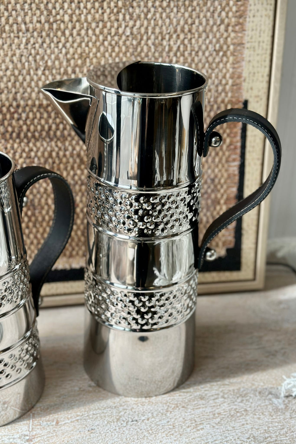 Silver Double Band Jug w/Leather Handle - Large