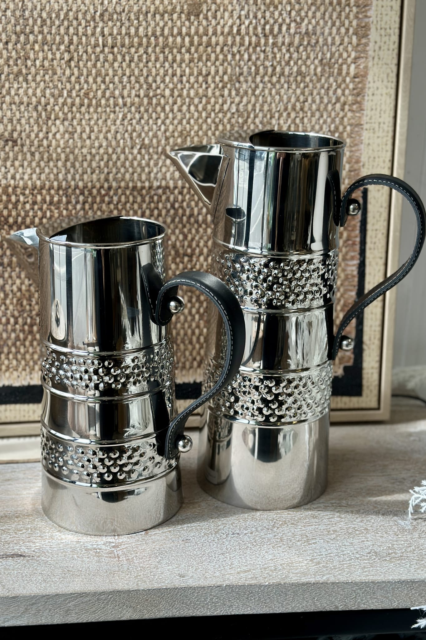 Silver Double Band Jug w/Leather Handle - Small - Magpie Style