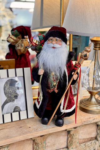 Standing Santa In Burgandy Long Coat 40cm