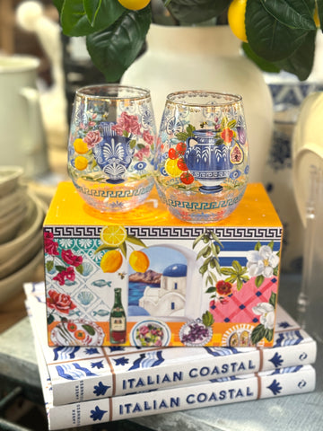 Mediterranean Summer Set of Two Glass Tumblers