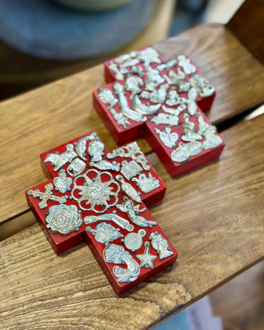 Wide Red Cross with Milagros