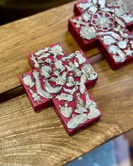 Wide Pink Cross with Milagros