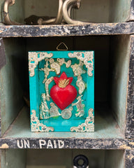 Framed Turquoise Heart with Milagros