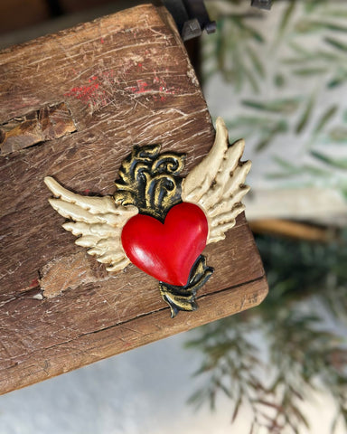 Red Tin Mexican Heart with Wings