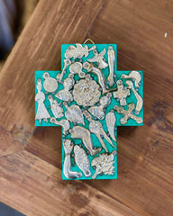 Wide Turqoise Cross with Milagros