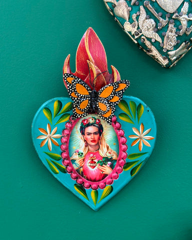 Tin Frida Kahlo Heart with butterfly