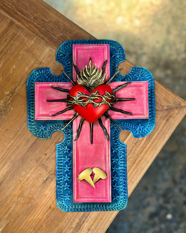 Turqoise Cross with Heart
