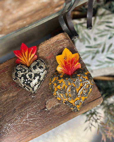 Small Yellow Heart with Milagros - Nickel