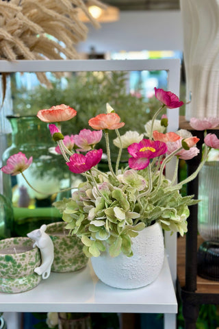 Faux Poppy Arrangement in White Pot