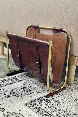 Leather Magazine Basket - Dark