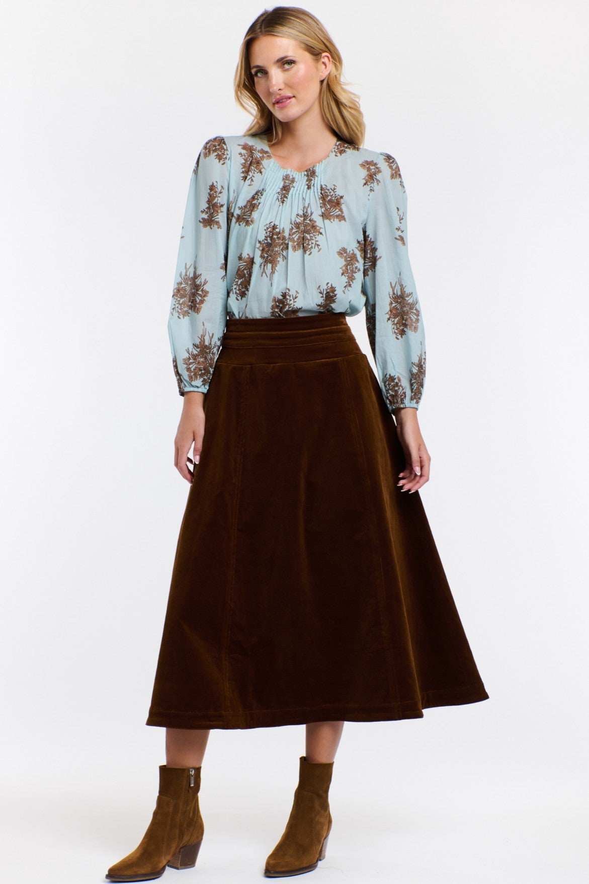 365 DAYS Madeleine Pintuck Top - Sky Blue Floral - Magpie Style