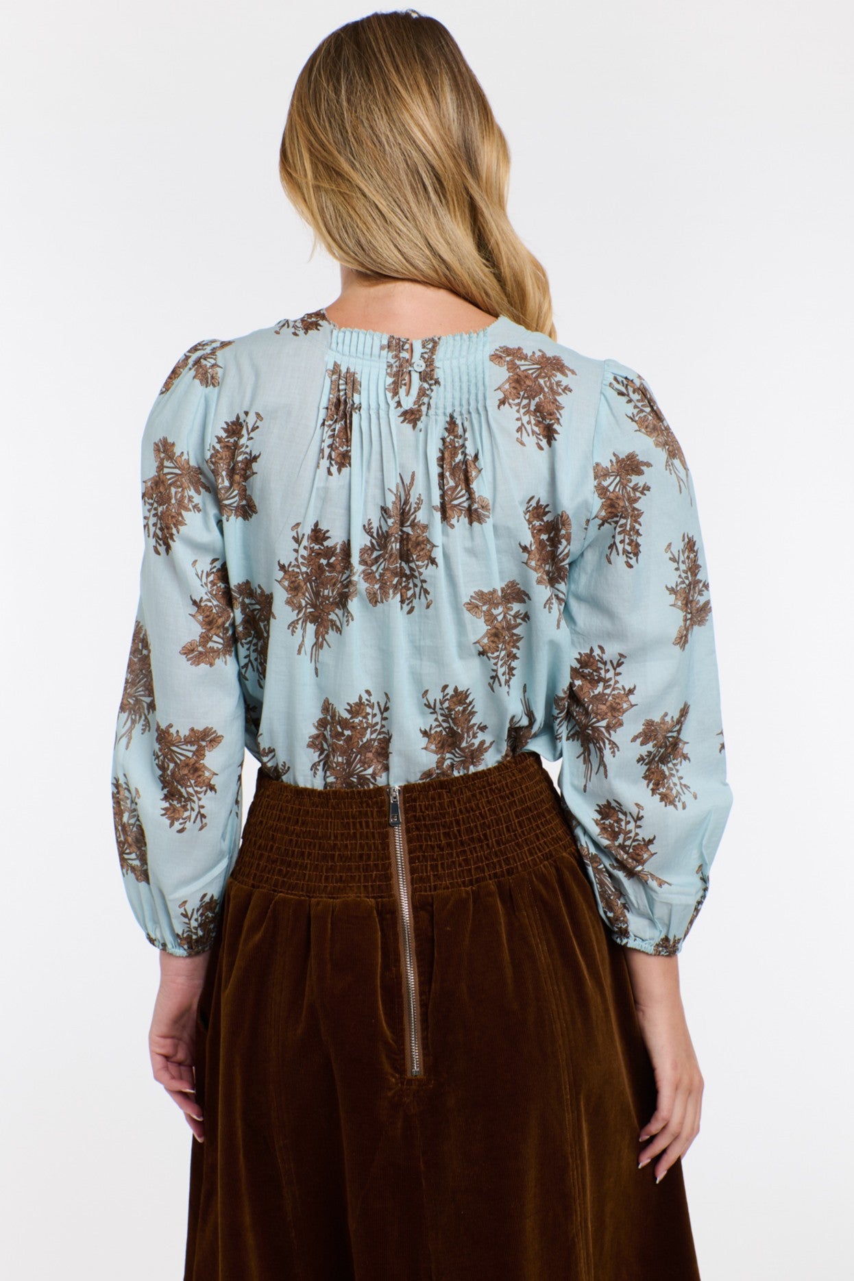 365 DAYS Madeleine Pintuck Top - Sky Blue Floral - Magpie Style