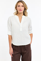 365 DAYS Bradley Linen Stitch Top - White/Choc