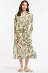 URBAN LUXURY Printed Linen Dress - Beige & Khaki