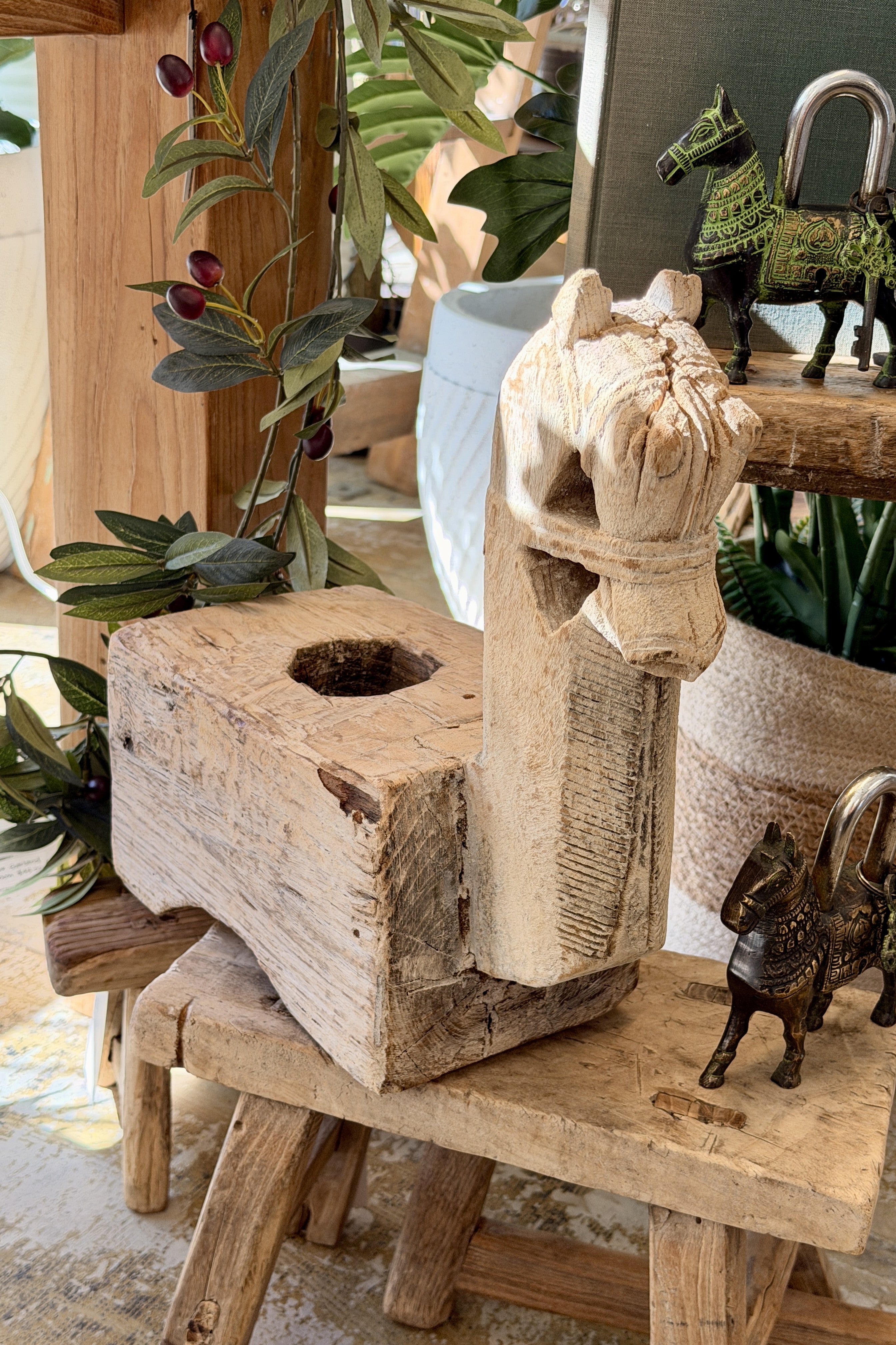 Wooden Horse Candle Stand - Magpie Style