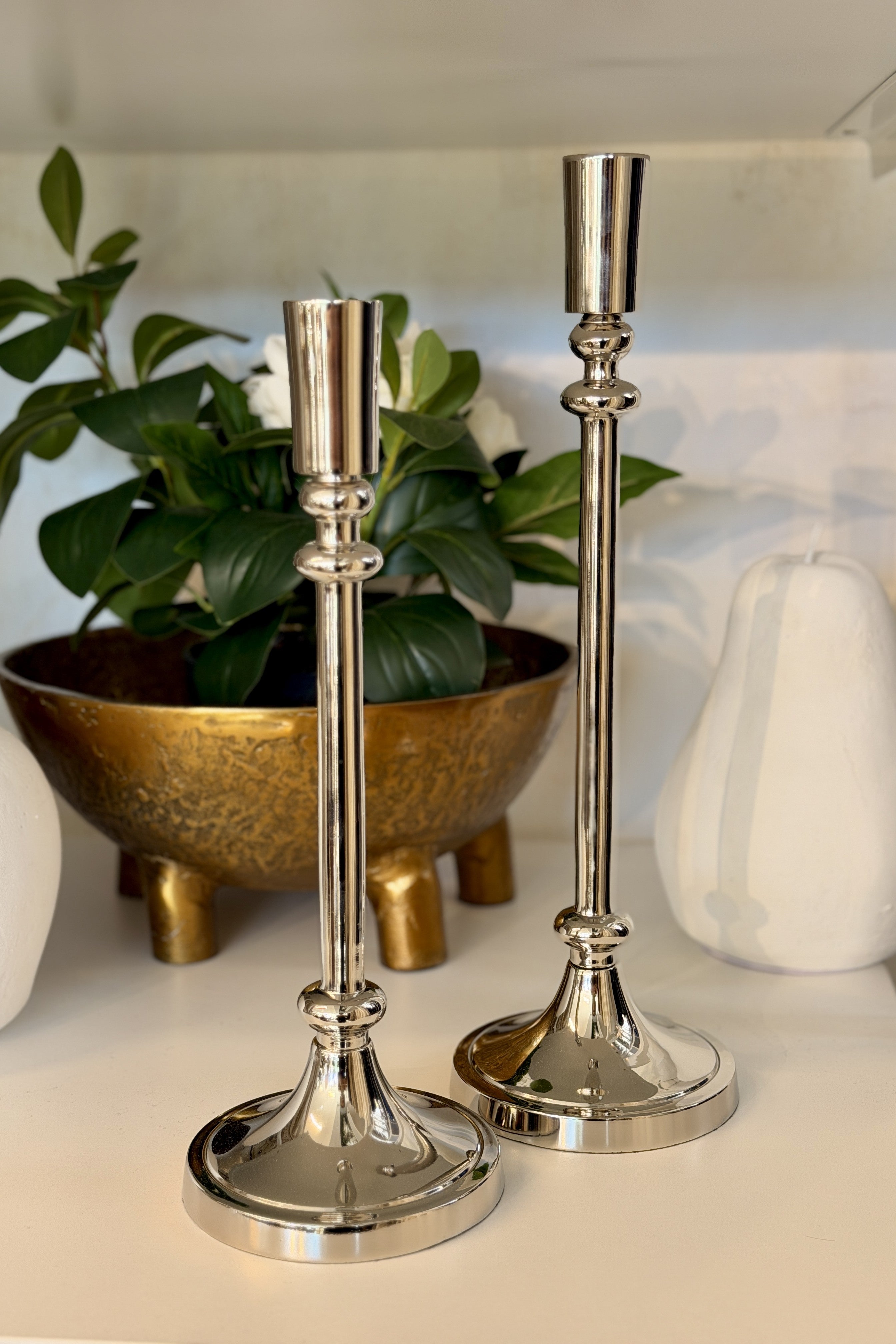 Nickel Taper Candle Holder - Small - Magpie Style
