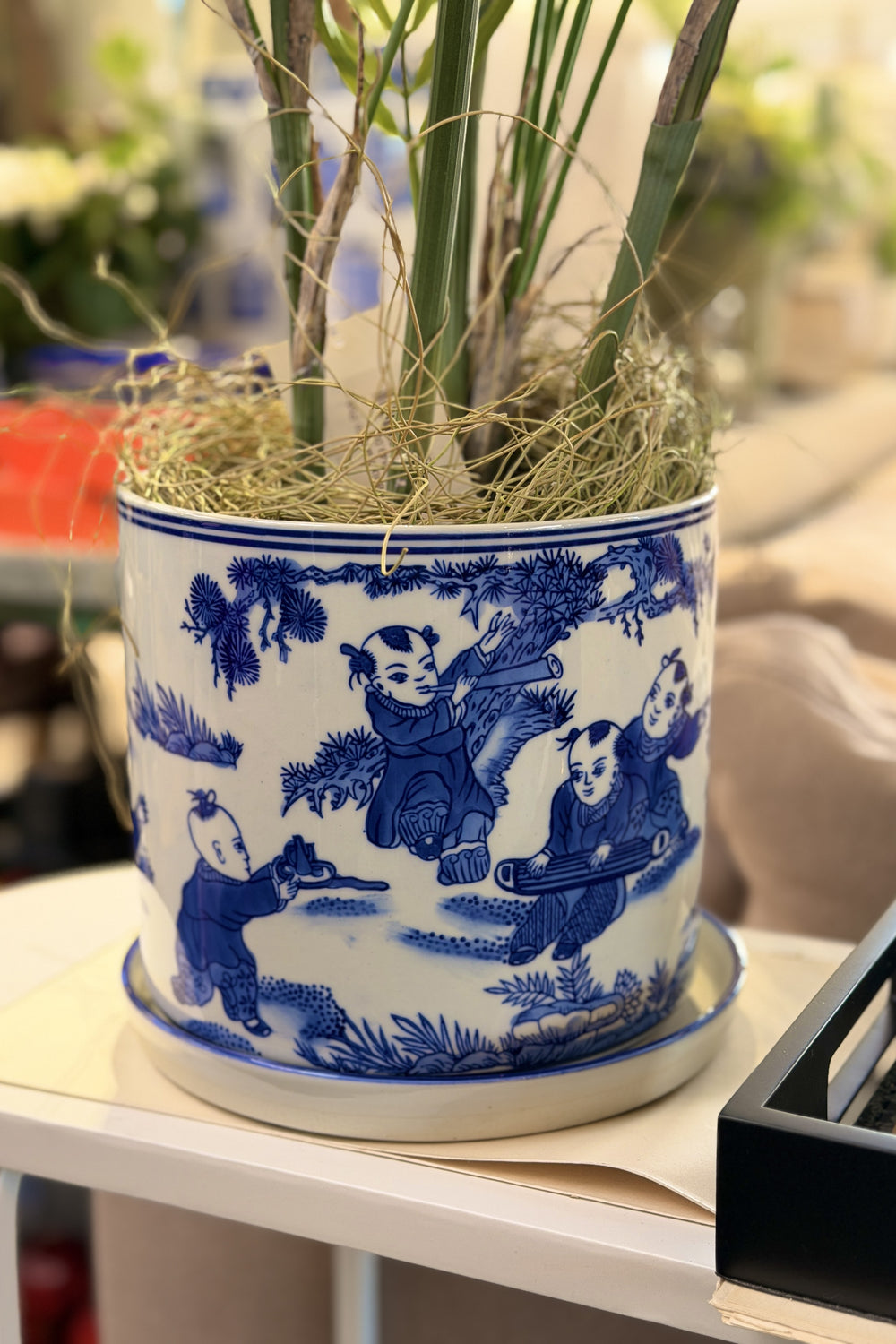 Children Playing Blue & White Ceramic Pot - Small