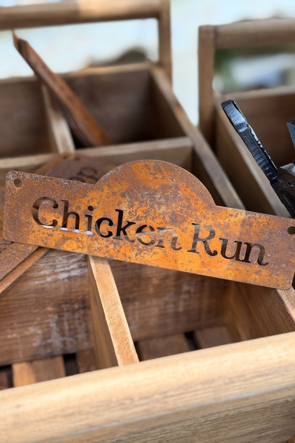 Chicken Run Sign - Rust Finish