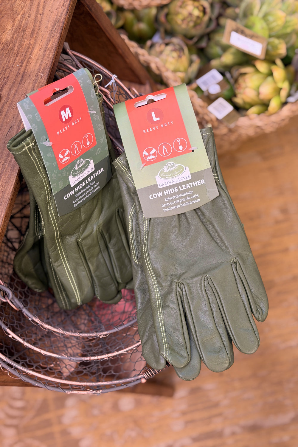 Green Leather Gardening Gloves - Large