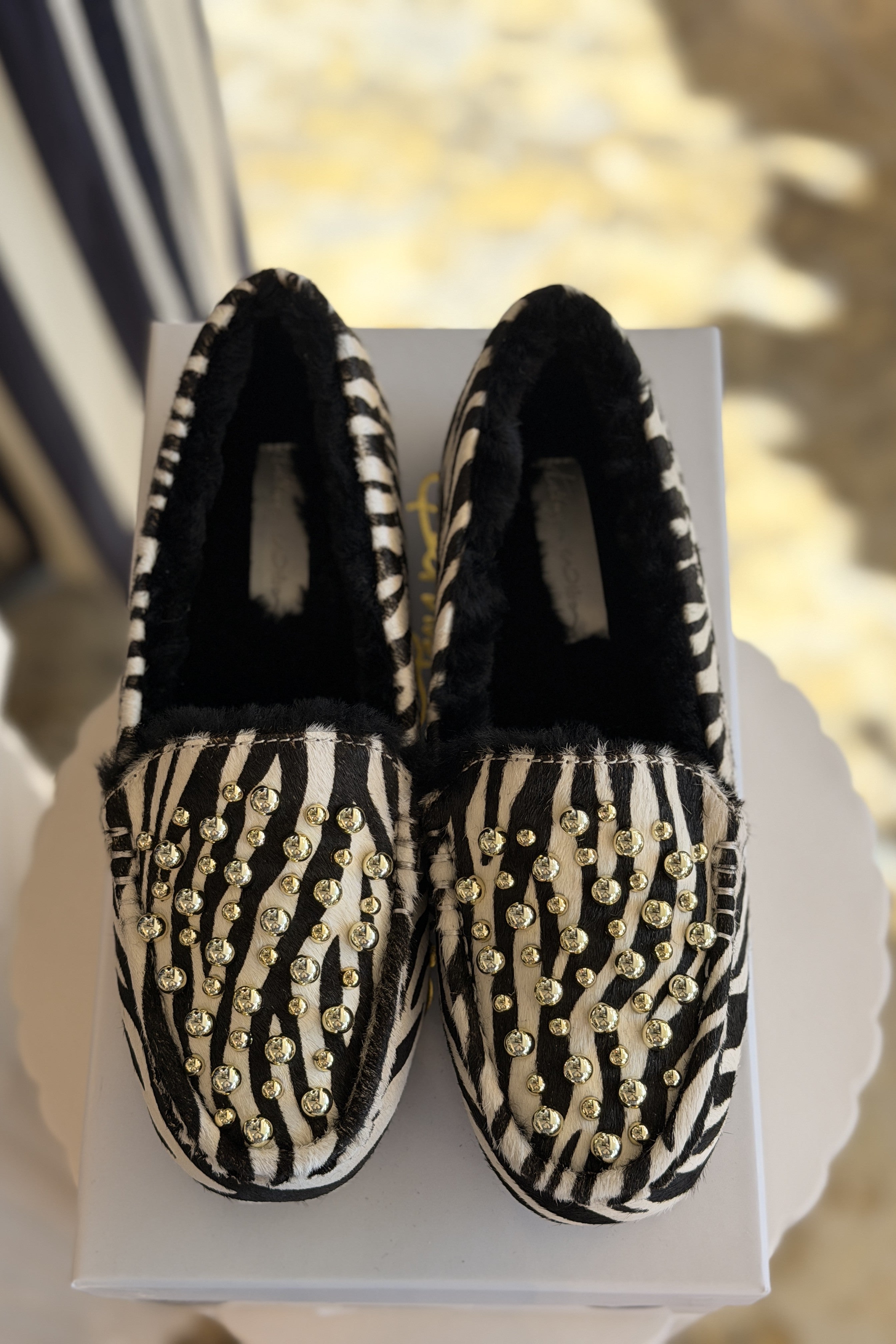 KATHRYN WILSON Park Ave Slipper - Zebra Calf Hair - Magpie Style