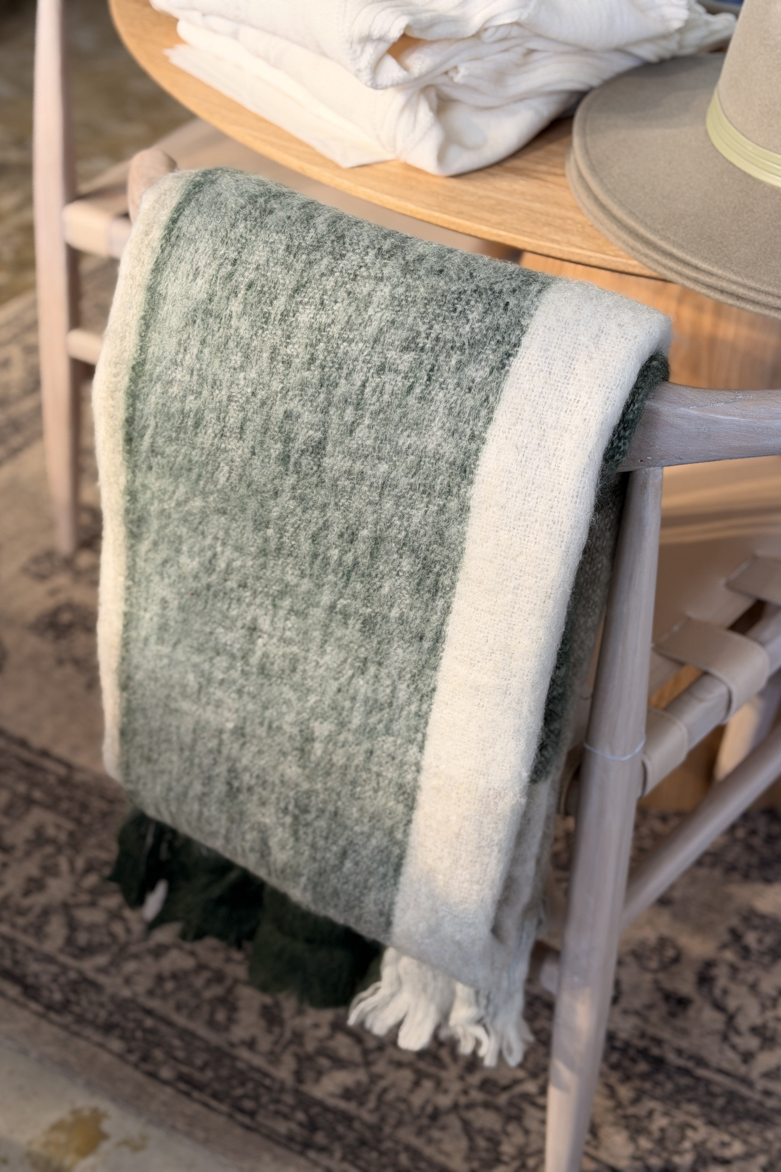 Olive Stripe Woven Throw - Magpie Style