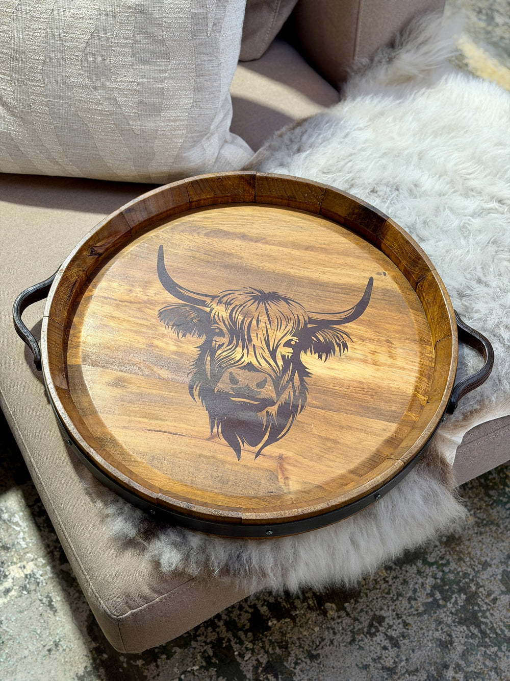 Round Barrel Tray - Leather Handle