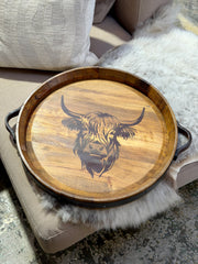 Round Barrel Tray - Leather Handle