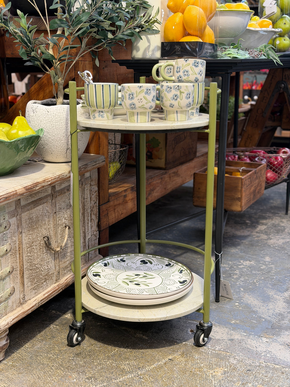 Olive Marble Bar Cart