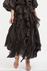 URBAN LUXURY Ruffled Maxi Skirt - Chocolate