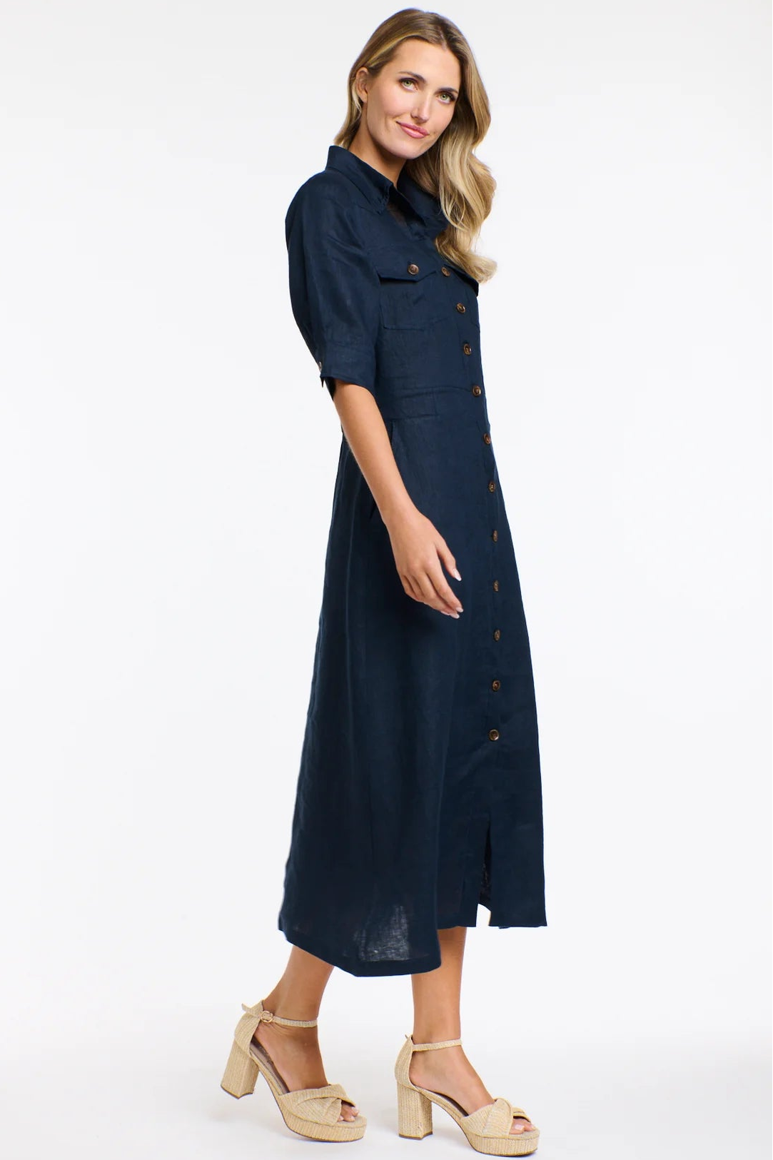 365 DAYS Georgia Linen Dress - Navy - Magpie Style