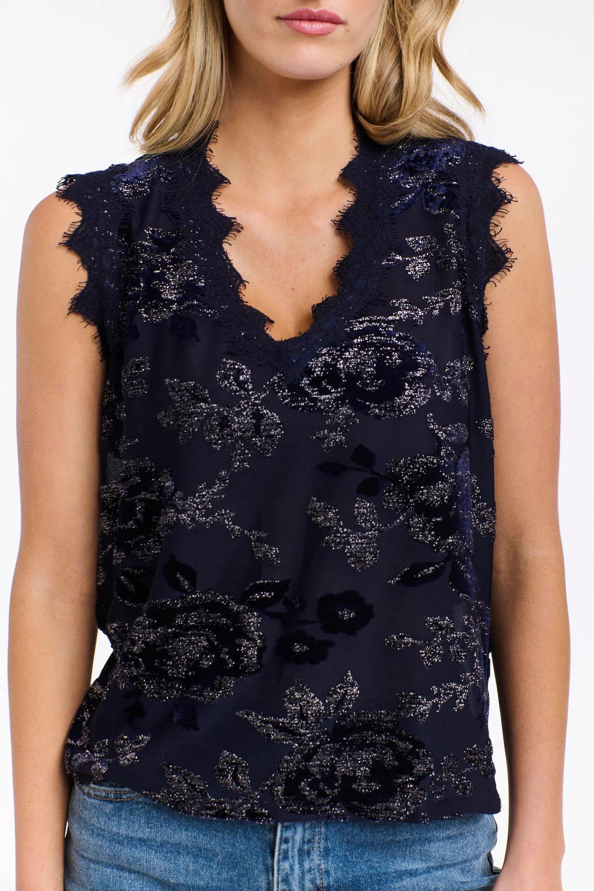 365 DAYS Maya Mesh V-Neck Tank - Midnight - Magpie Style