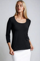 PAULA RYAN Easy Fit 3/4 Sleeve U Shape Neck Top - Eco Vero Black - Paula Ryan