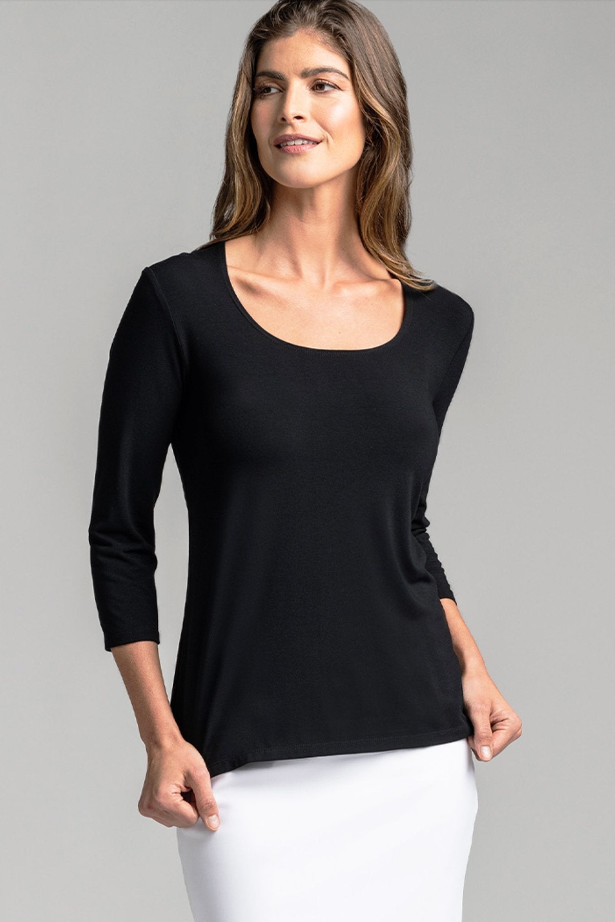 PAULA RYAN ESSENTIALS Easy Fit 3/4 Sleeve U Shape Neck Top - MicroModal